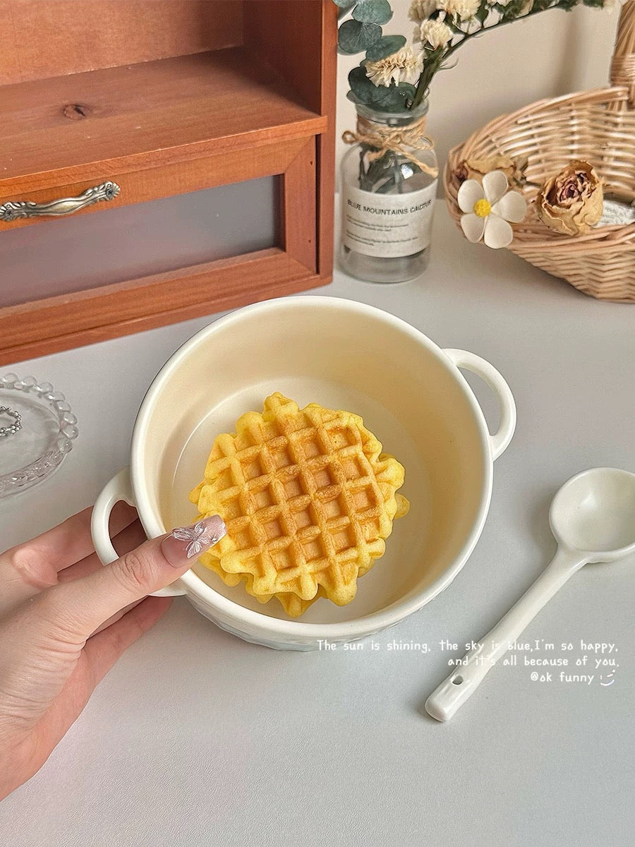 French Double-Handle Ceramic Bowl