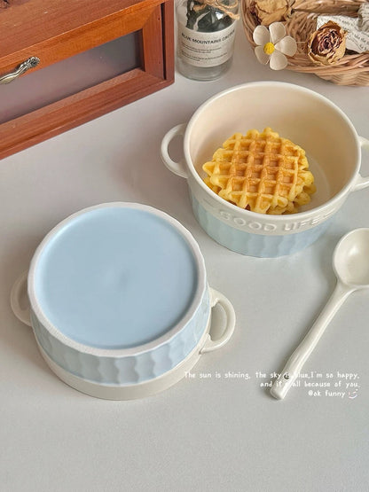 French Double-Handle Ceramic Bowl