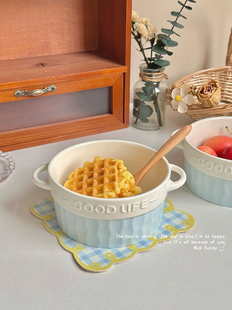 French Double-Handle Ceramic Bowl