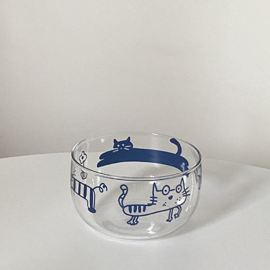 Blue Cat Glass Bowl