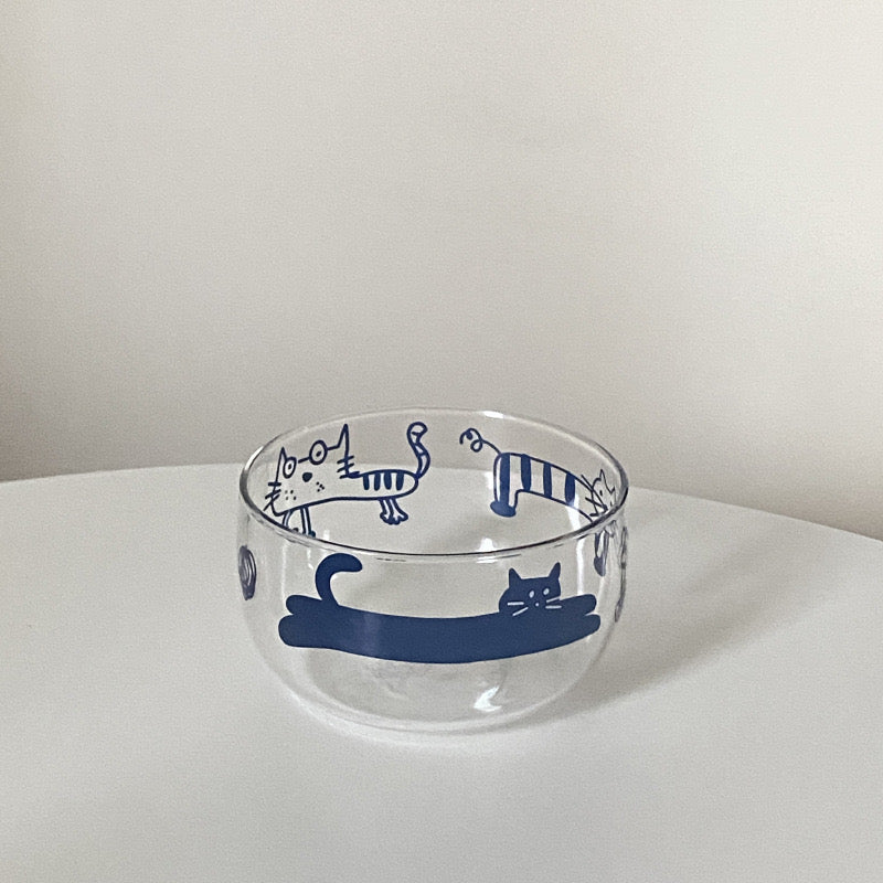 Blue Cat Glass Bowl