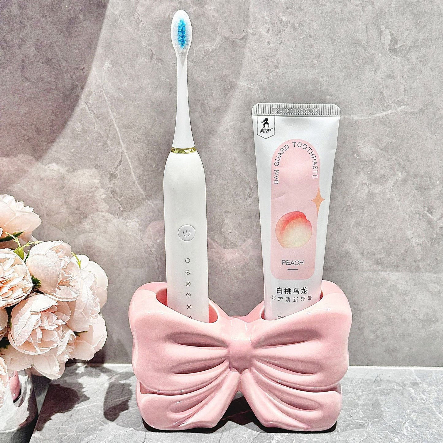 Pink Bow Toothbrush & Toothpaste Holder