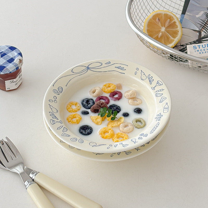 Cream Blue Line Ceramic Bowl