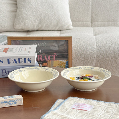 Cream Blue Line Ceramic Bowl