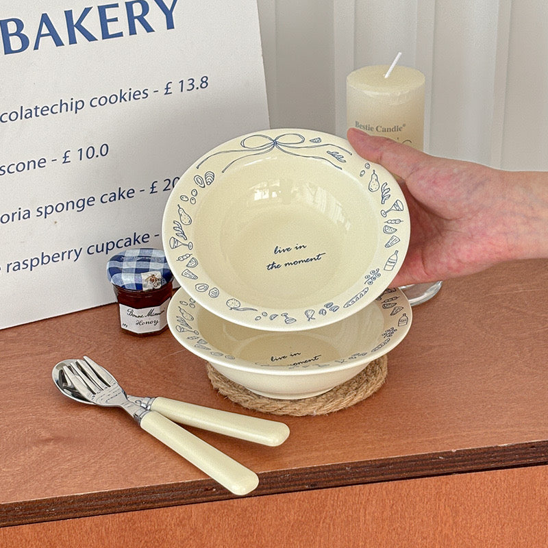 Cream Blue Line Ceramic Bowl