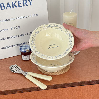 Cream Blue Line Ceramic Bowl