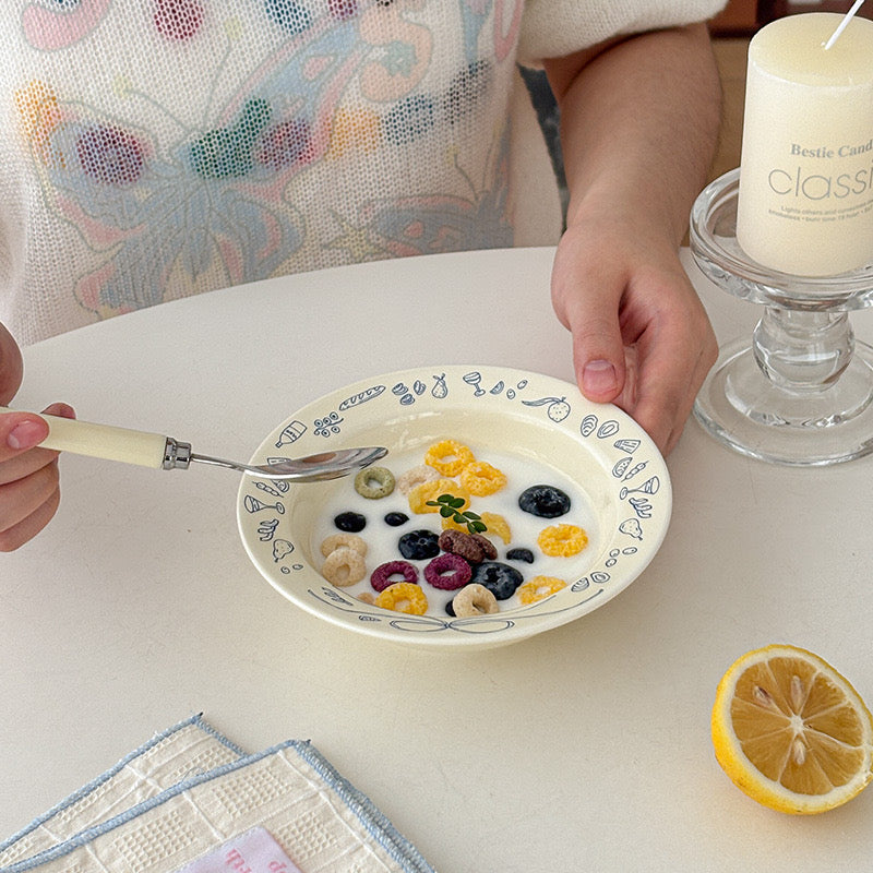 Cream Blue Line Ceramic Bowl