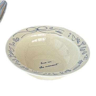 Cream Blue Line Ceramic Bowl