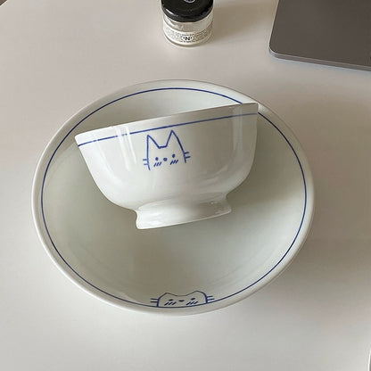 Blue Line Cat & Polar Bear Sketch Ceramic Tableware Series