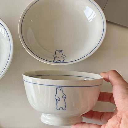 Blue Line Cat & Polar Bear Sketch Ceramic Tableware Series