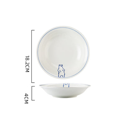 Blue Line Cat & Polar Bear Sketch Ceramic Tableware Series