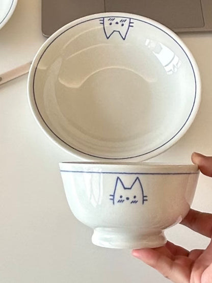 Blue Line Cat & Polar Bear Sketch Ceramic Tableware Series