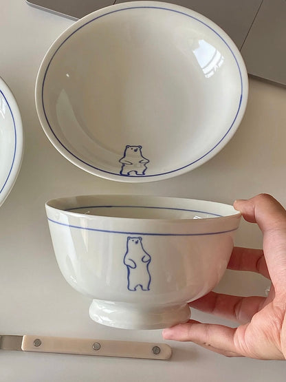 Blue Line Cat & Polar Bear Sketch Ceramic Tableware Series