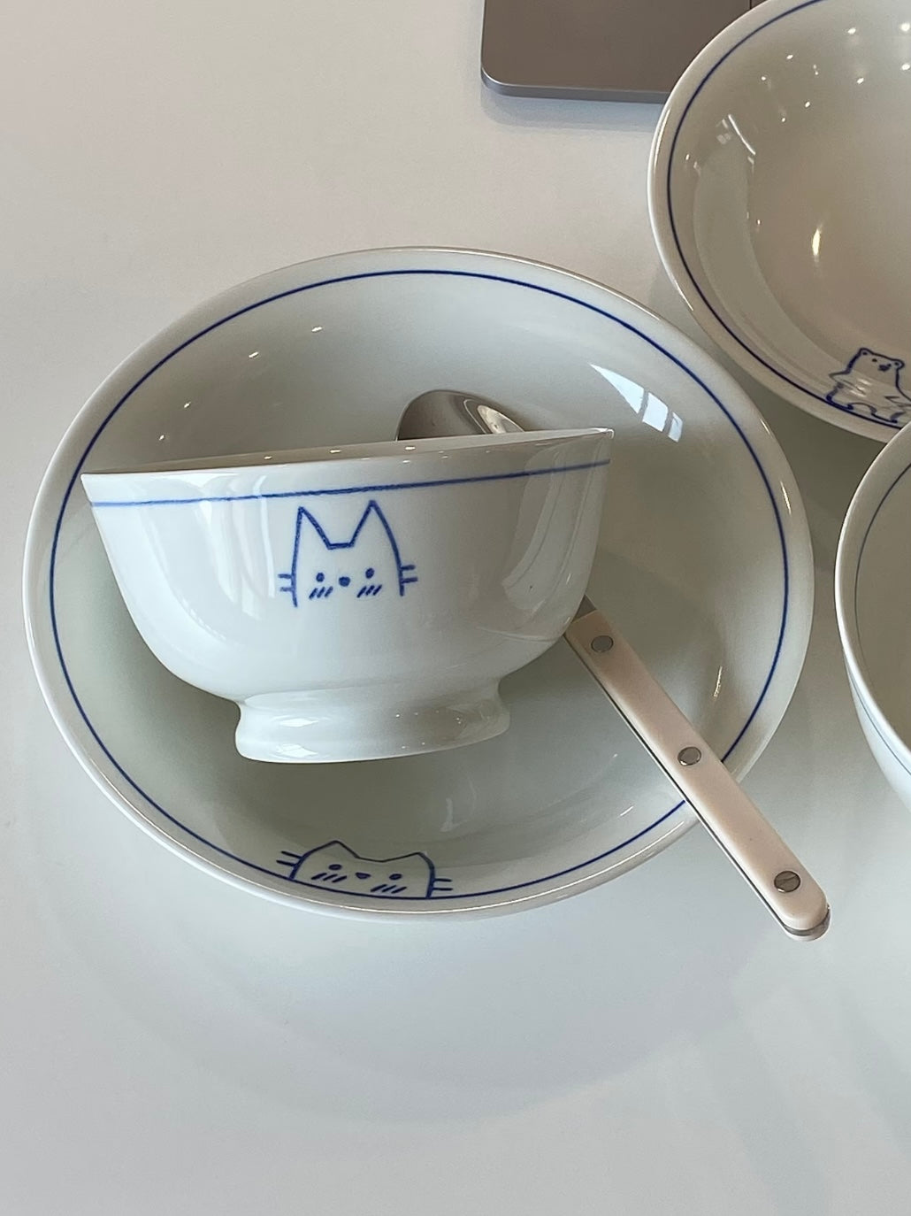 Blue Line Cat & Polar Bear Sketch Ceramic Tableware Series