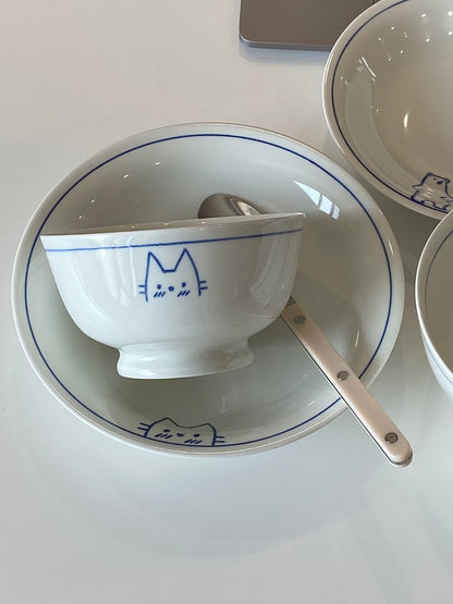 Blue Line Cat & Polar Bear Sketch Ceramic Tableware Series