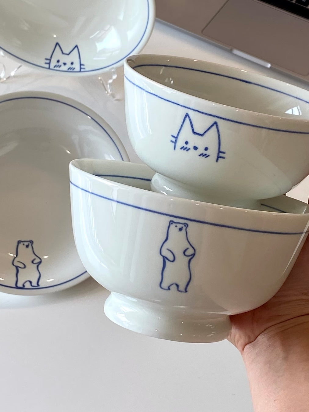 Blue Line Cat & Polar Bear Sketch Ceramic Tableware Series
