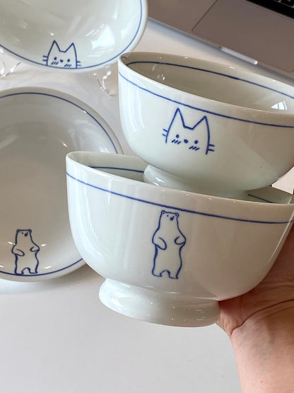 Blue Line Cat & Polar Bear Sketch Ceramic Tableware Series