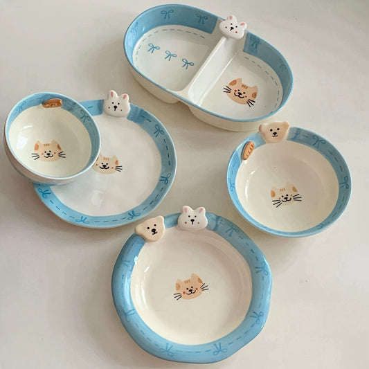 Cute Animal Blue-Edge Ceramic Tableware Series (Sold Individually)