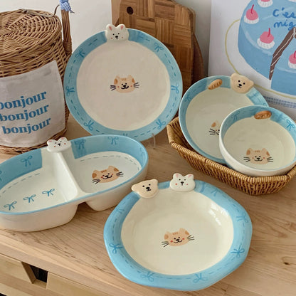 Cute Animal Blue-Edge Ceramic Tableware Series (Sold Individually)