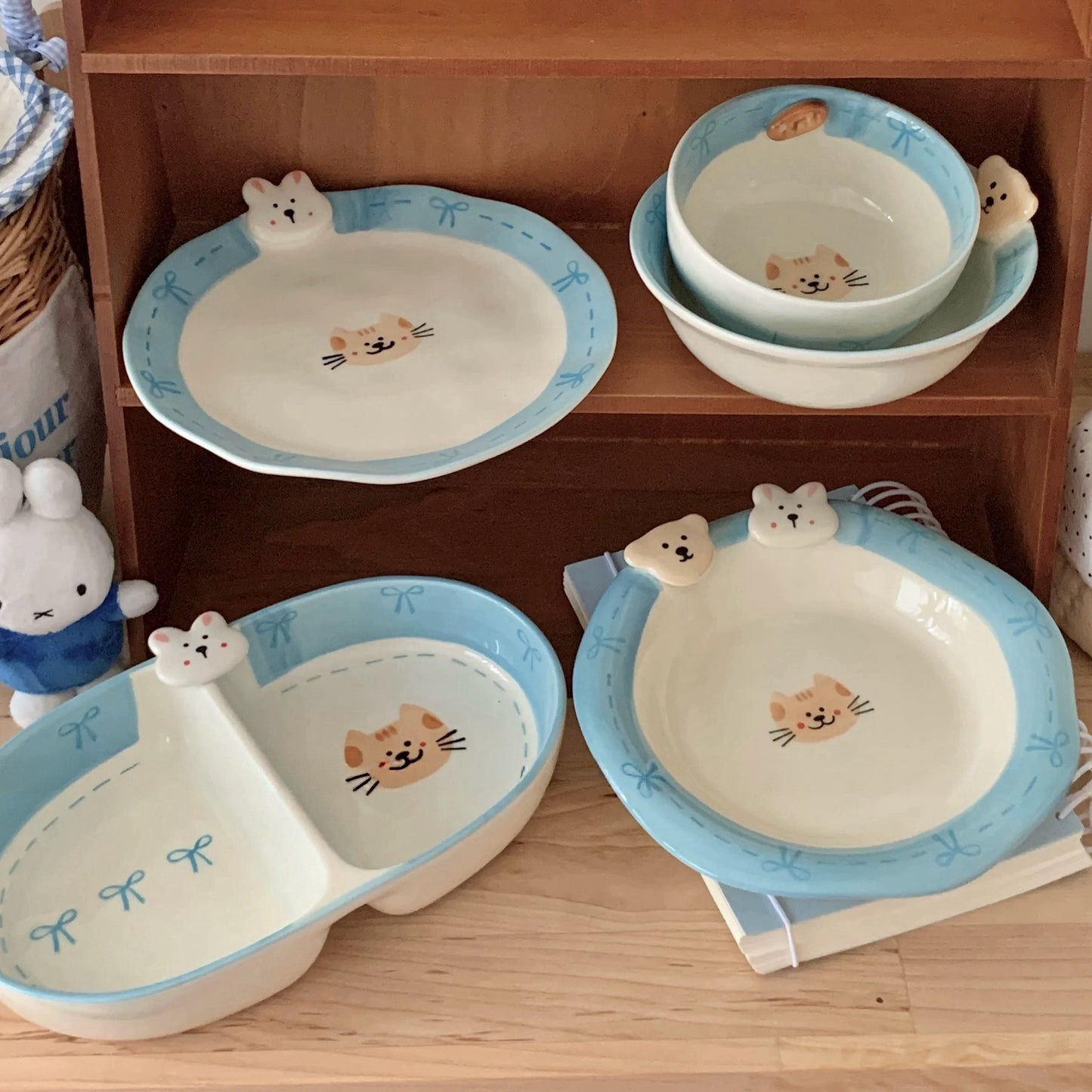 Cute Animal Blue-Edge Ceramic Tableware Series (Sold Individually)