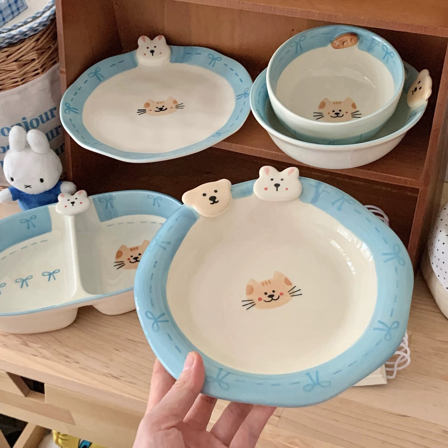 Cute Animal Blue-Edge Ceramic Tableware Series (Sold Individually)
