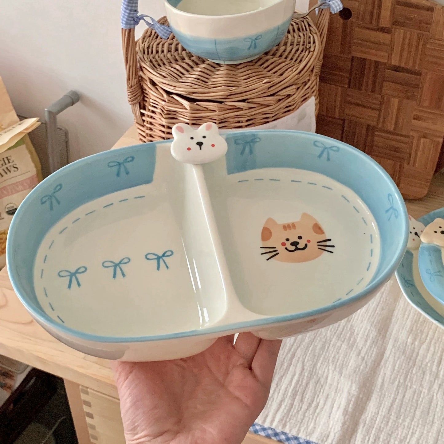Cute Animal Blue-Edge Ceramic Tableware Series (Sold Individually)