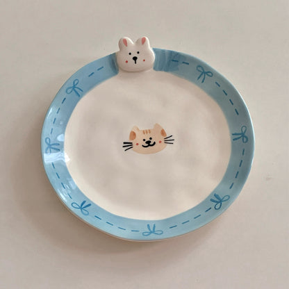 Cute Animal Blue-Edge Ceramic Tableware Series (Sold Individually)