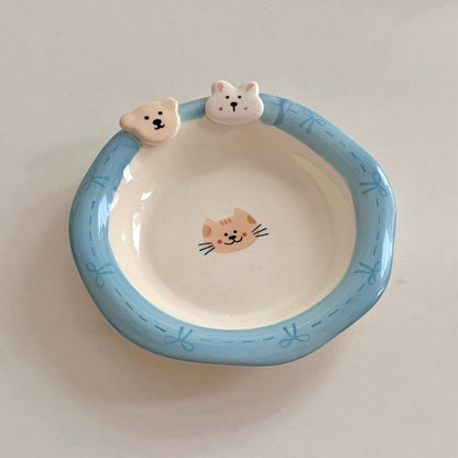 Cute Animal Blue-Edge Ceramic Tableware Series (Sold Individually)