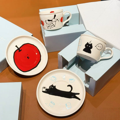 Cute Animal Ceramic Cup & Plate Gift Set (Milky Blue Box)