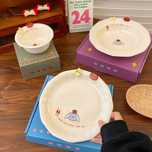 Wish You Peace and Joy Puppy Ceramic Bowl & Plate Gift Set