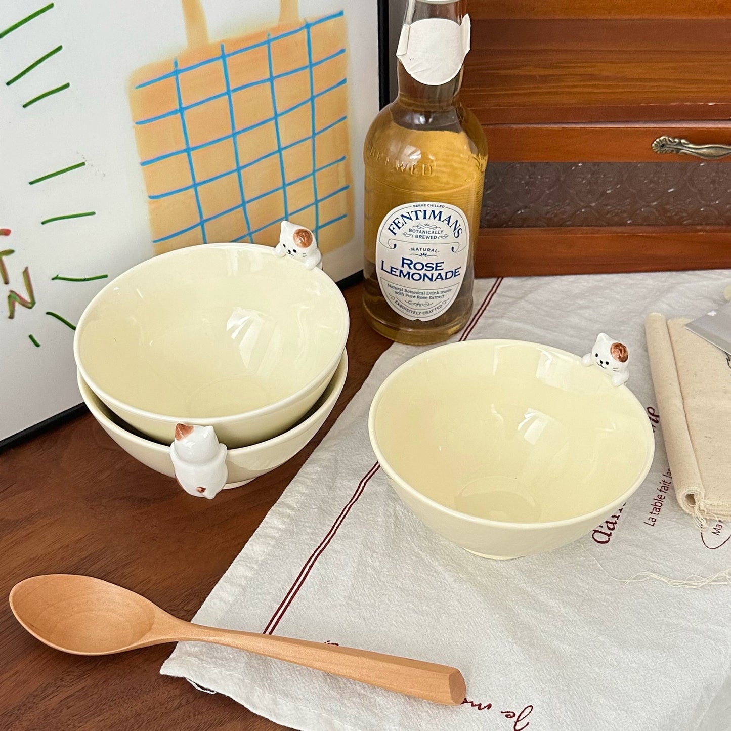 Creamy White Cat Ceramic Bowl