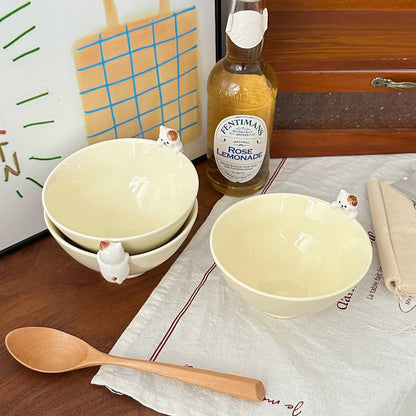 Creamy White Cat Ceramic Bowl