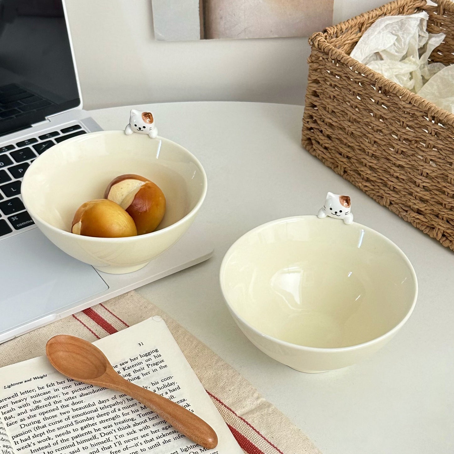 Creamy White Cat Ceramic Bowl
