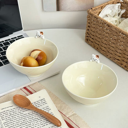 Creamy White Cat Ceramic Bowl