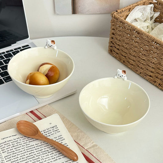 Creamy White Cat Ceramic Bowl
