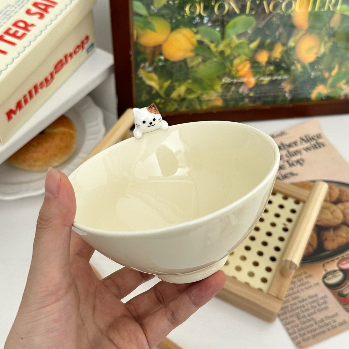 Creamy White Cat Ceramic Bowl