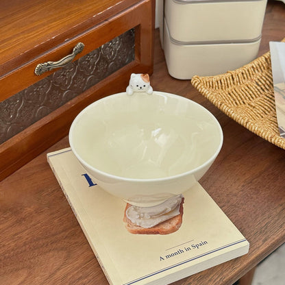 Creamy White Cat Ceramic Bowl