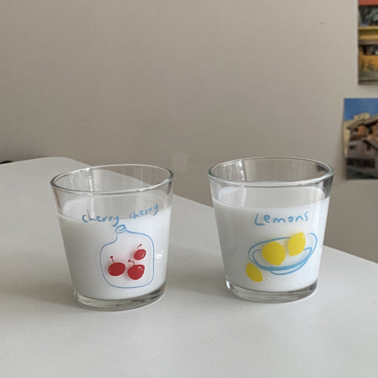 Fruity Illustration Glass Cup (Cherry / Lemon)