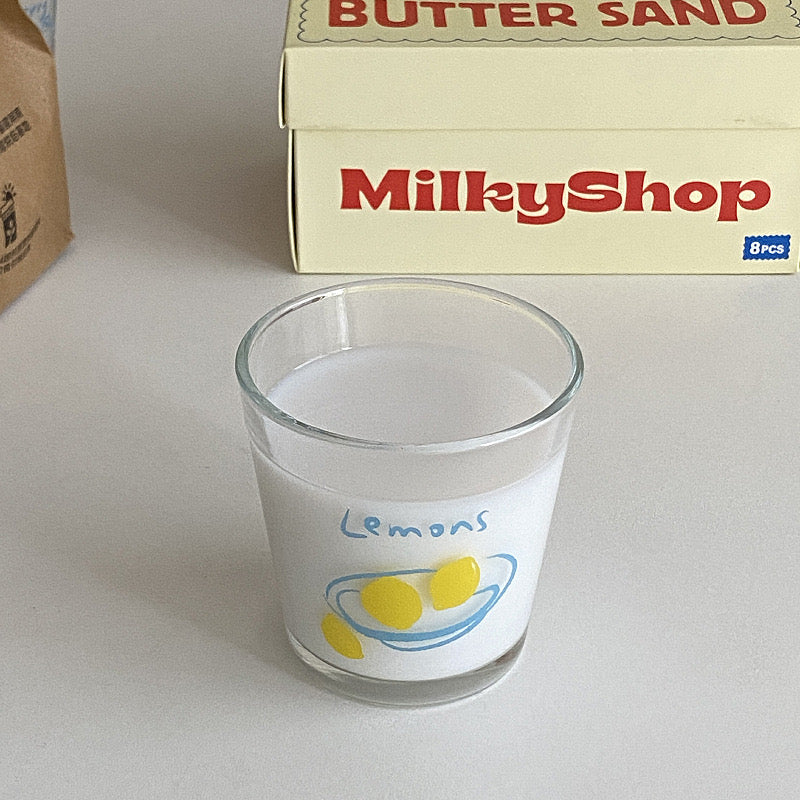 Fruity Illustration Glass Cup (Cherry / Lemon)