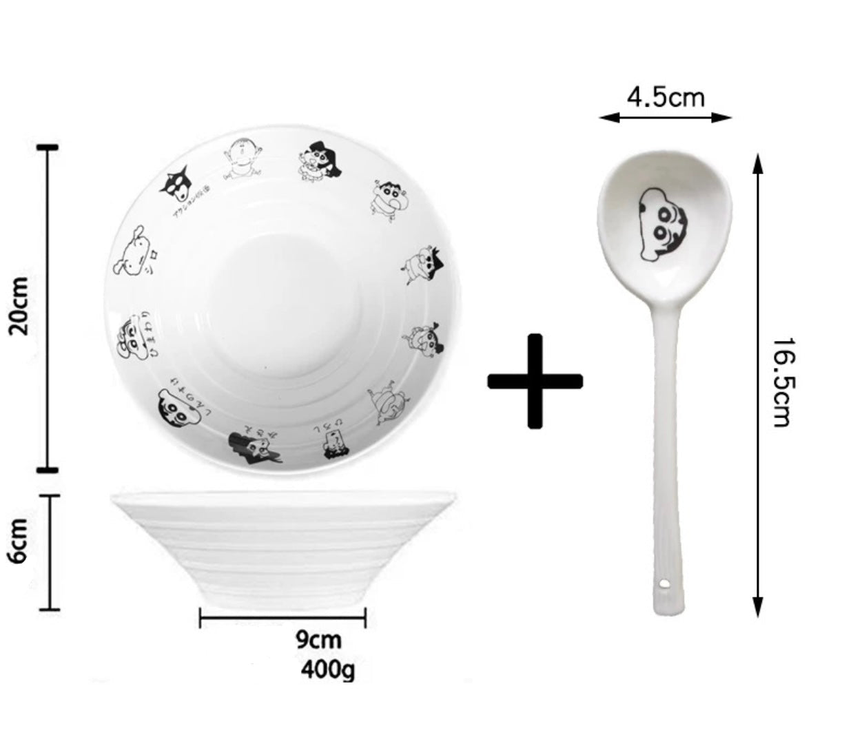 Cute Cartoon Ceramic Bowl with Spoon (Crayon Shin-chan/Snoopy)