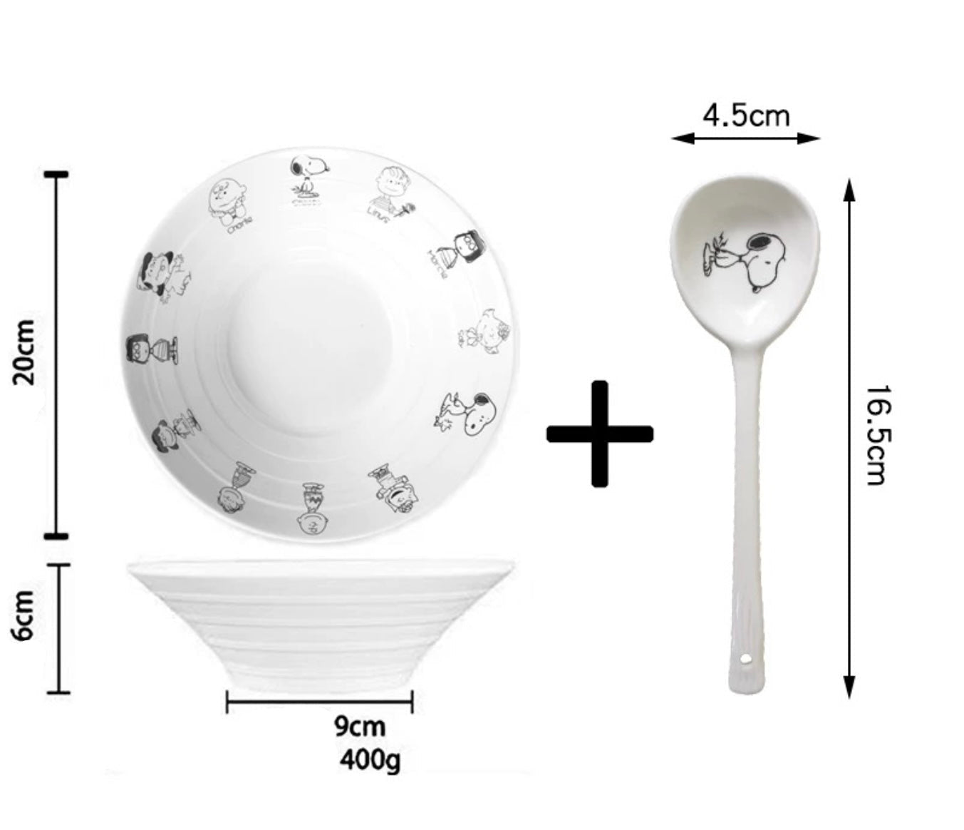 Cute Cartoon Ceramic Bowl with Spoon (Crayon Shin-chan/Snoopy)