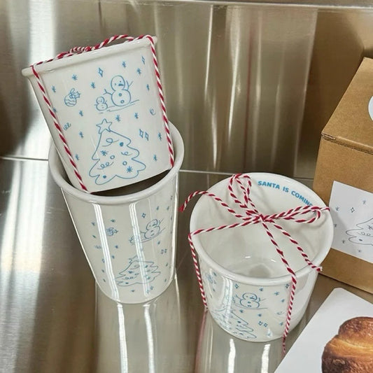 Winter Blue Line Art Ceramic Cup