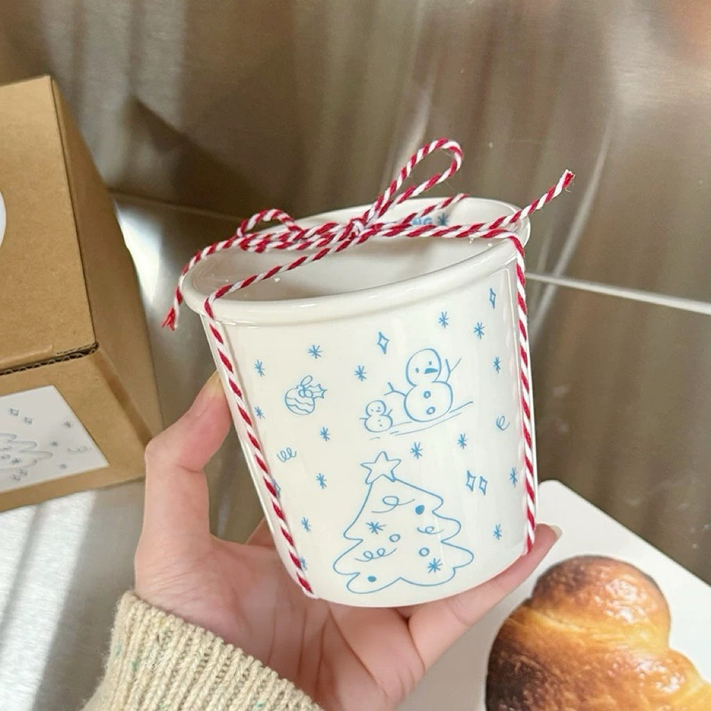 Winter Blue Line Art Ceramic Cup