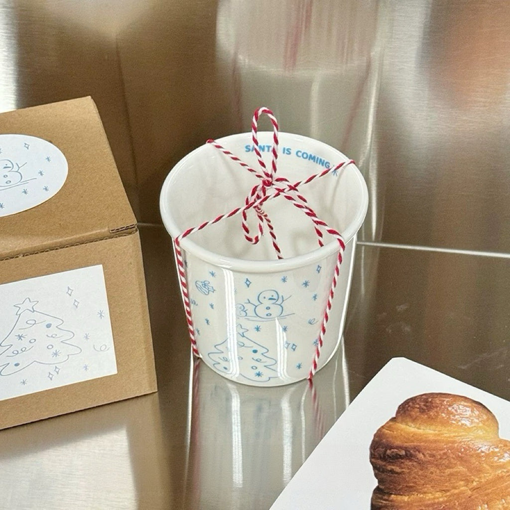 Winter Blue Line Art Ceramic Cup
