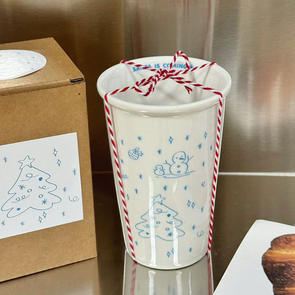 Winter Blue Line Art Ceramic Cup