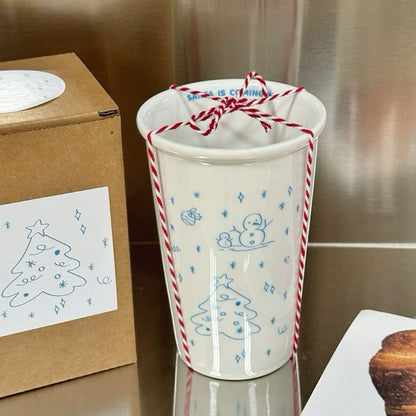 Winter Blue Line Art Ceramic Cup