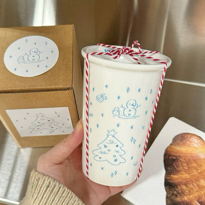 Winter Blue Line Art Ceramic Cup