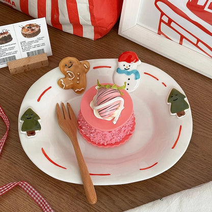 Cartoon Embossed Hand-painted Gingerbread & Snowman Ceramic Plate