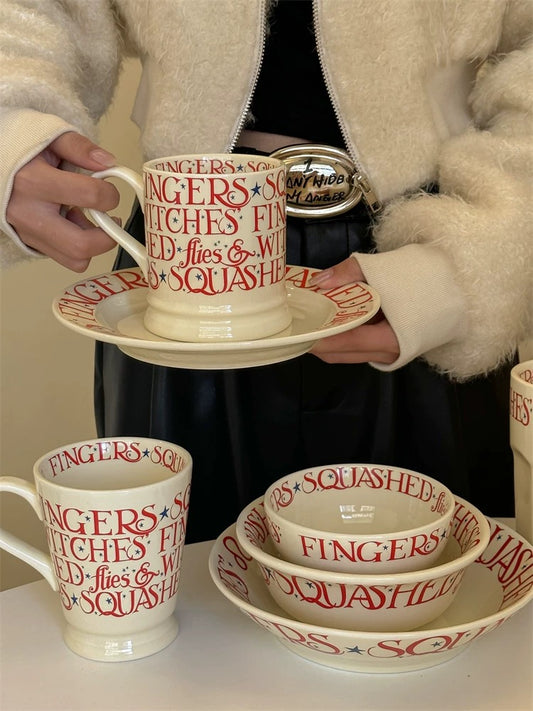 Vintage Red Lettering Ceramic Tableware