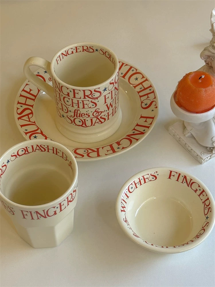 Vintage Red Lettering Ceramic Tableware
